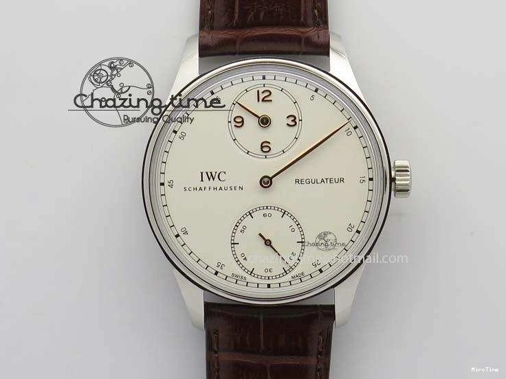 MIROTIME 0427 Sustainable Portuguese IW5444 SS White Dial RG Numbers On Brown Leather Strap A 7256